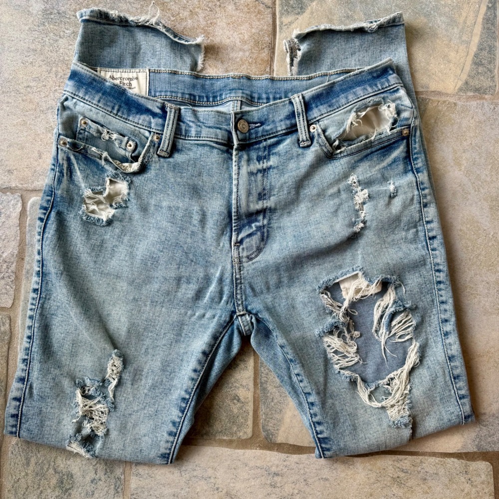 Y2K Abercrombie &‎ Fitch Men's 34x32 Super Skinny Distressed Jeans Cut Hem